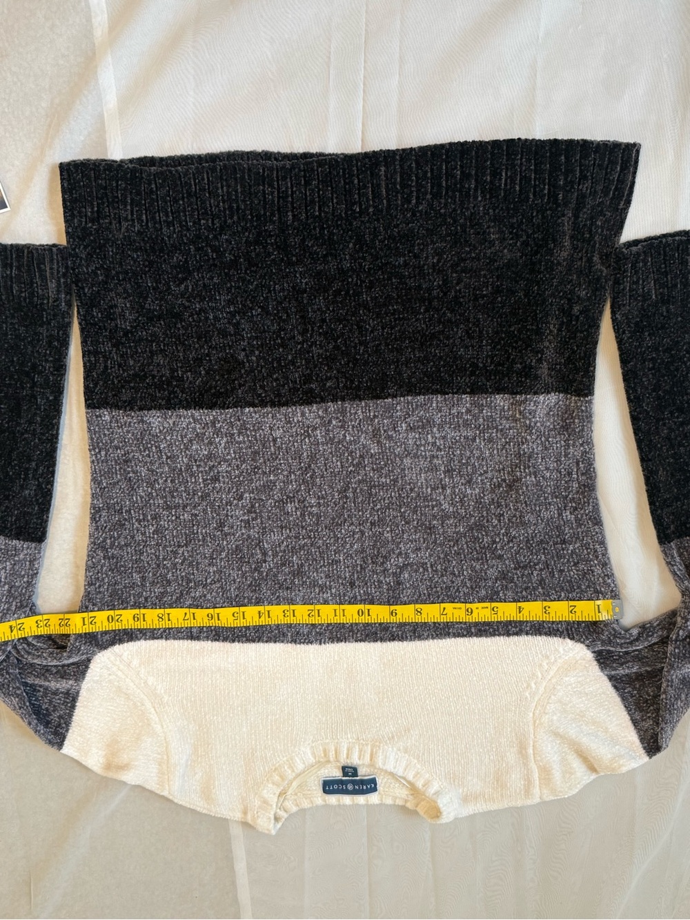 Karen Scott Cream, Gray & Black Striped Crewneck Sweater - Picture 4 of 7